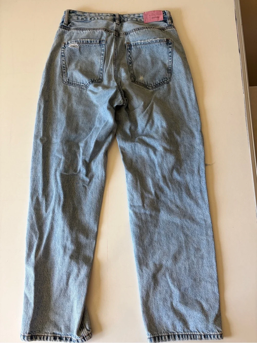 Stradivarius Mom Jeans Womens 4 High Rise Distressed Denim Boyfriend Loose Fit